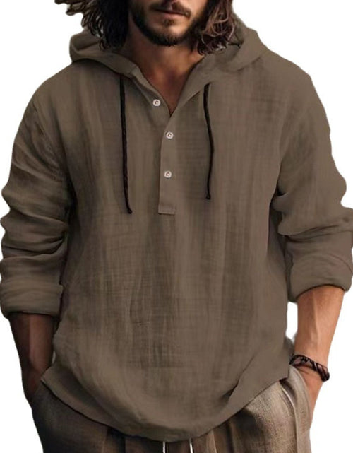 Load image into Gallery viewer, Men's Full Size Half Button Long Sleeve Hoodie
