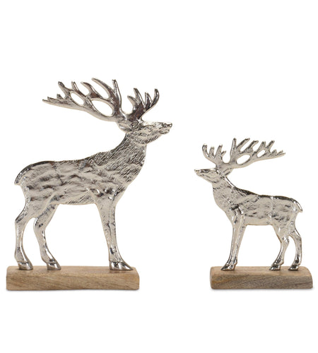 Metal Deer Silhouette with Wood Base (Set of 2)