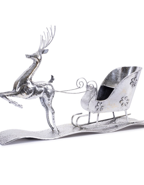 Load image into Gallery viewer, Hammered Metal Reindeer with Sleigh 25.5"L
