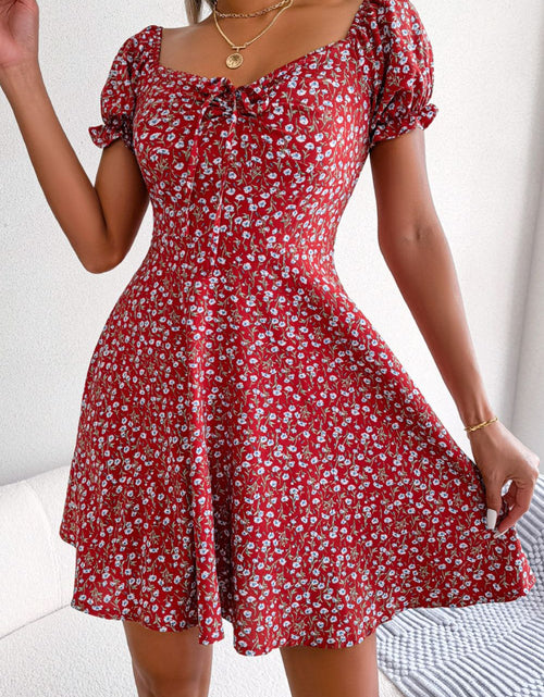 Load image into Gallery viewer, Ditsy Floral Drawstring A-Line Dress
