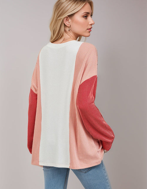Load image into Gallery viewer, Double Take Texture Contrast Round Neck Long Sleeve T-Shirt
