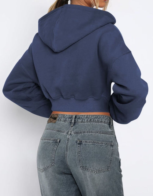 Load image into Gallery viewer, Zip Up Long Sleeve Hooded Cropped Jacket
