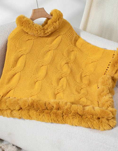 Load image into Gallery viewer, Fuzzy Hem Cable-Knit Poncho
