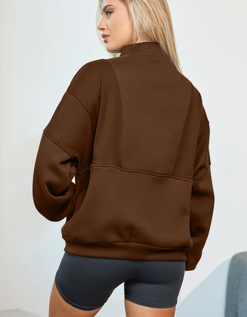 Load image into Gallery viewer, Half Zip Drop Shoulder Long Sleeve Sweatshirt
