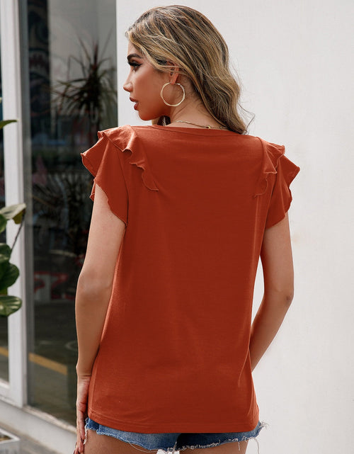 Load image into Gallery viewer, Ivy Lane Ruffled Round Neck Cap Sleeve T-Shirt
