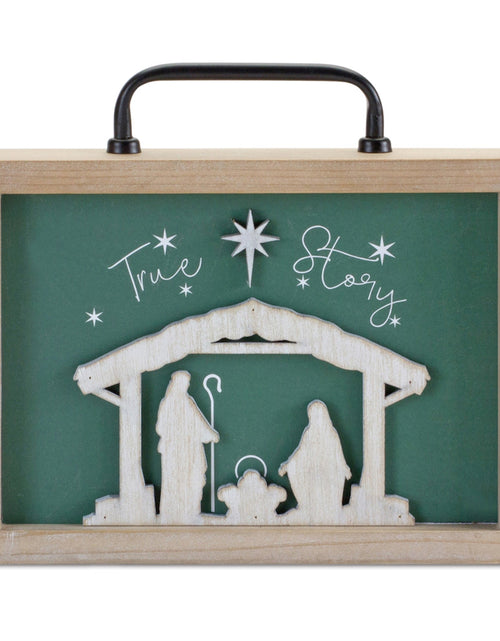 Load image into Gallery viewer, Wood "True Story" Nativity Plaque with Handle 9.5"L
