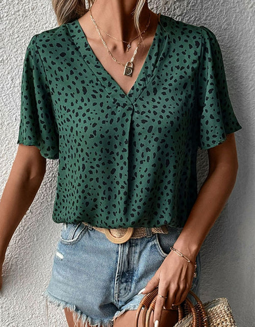 Load image into Gallery viewer, Perfee Animal Print V-Neck Flutter Sleeve Blouse
