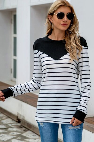 Load image into Gallery viewer, Striped Round Neck Long Sleeve T-Shirt
