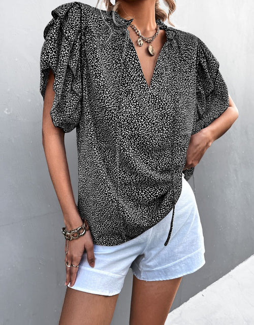 Load image into Gallery viewer, Printed Flutter Sleeve V-Neck Top
