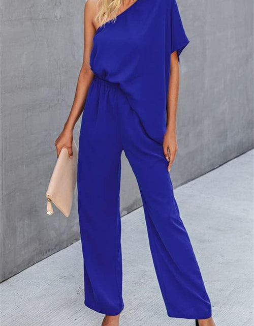 Load image into Gallery viewer, Single Shoulder Short Sleeve Jumpsuit
