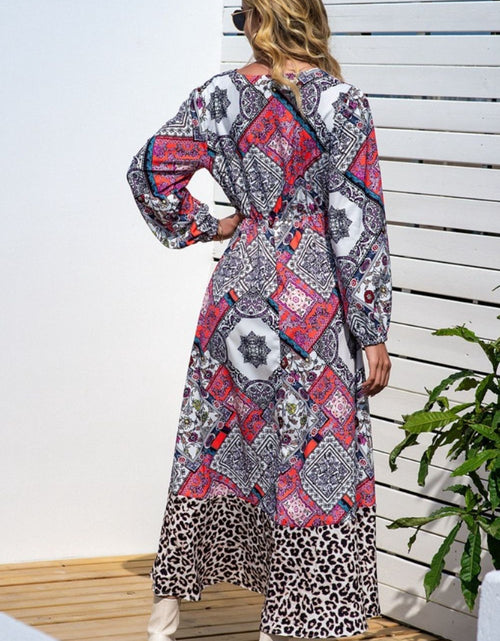 Load image into Gallery viewer, Leopard Ruffle Trim V-Neck Printed Dress
