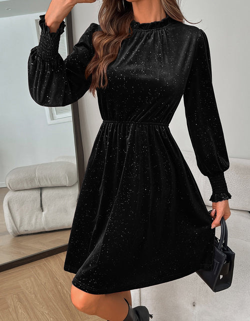 Load image into Gallery viewer, Glitter Mock Neck Long Sleeve Mini Dress
