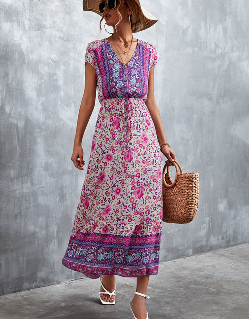 Load image into Gallery viewer, V-Neck Short Sleeve Printed Maxi Dress

