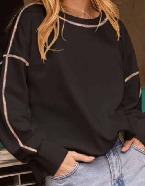 Load image into Gallery viewer, Rainbow Trim Round Neck Long Sleeve Sweatshirt
