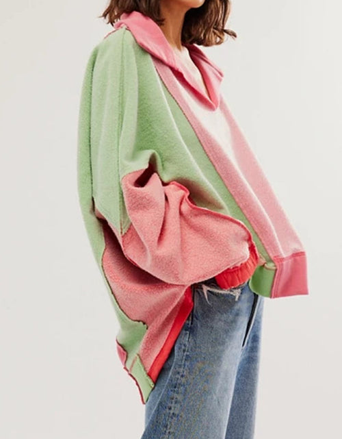 Load image into Gallery viewer, High-Low Exposed Seam Contrast Long Sleeve Sweatshirt
