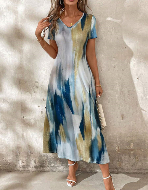Load image into Gallery viewer, Tie-Dye V-Neck Short Sleeve Midi Tee Dress
