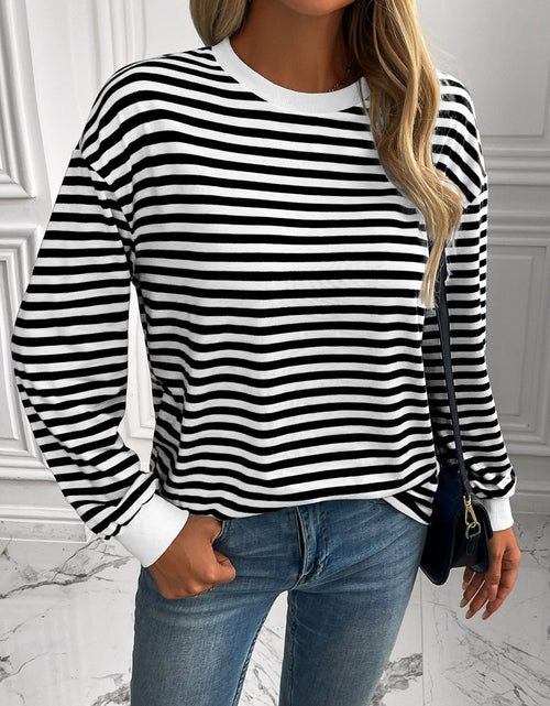 Load image into Gallery viewer, Ivy Lane Striped Round Neck Long Sleeve Sweatshirt
