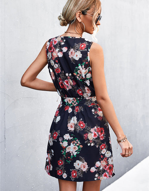 Load image into Gallery viewer, Printed Zip Detail Belted Sleeveless Dress
