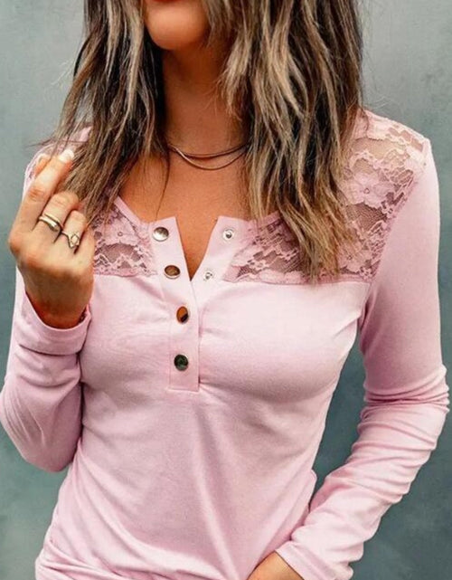 Load image into Gallery viewer, Lace Half Snap Long Sleeve T-Shirt
