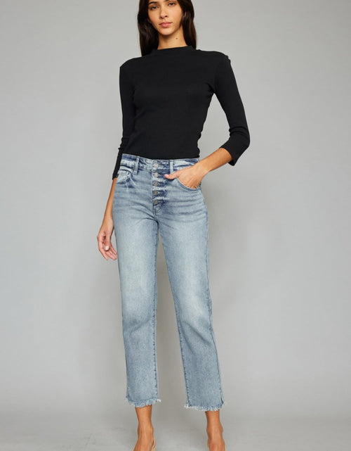 Load image into Gallery viewer, Kancan High Waist Button Fly Raw Hem Cropped Straight Jeans
