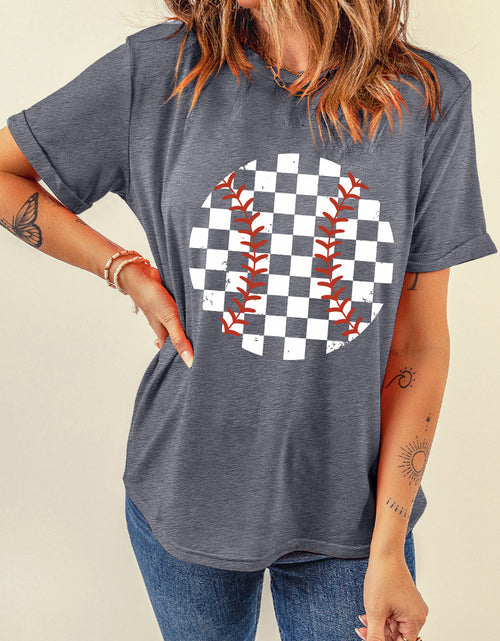 Load image into Gallery viewer, Checkered Graphic Round Neck Short Sleeve T-Shirt
