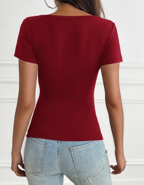 Load image into Gallery viewer, Devine Decorative Button Short Sleeve T-Shirt
