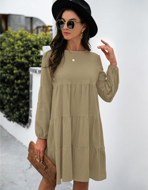Load image into Gallery viewer, Balloon Sleeve Keyhole Tiered Dress
