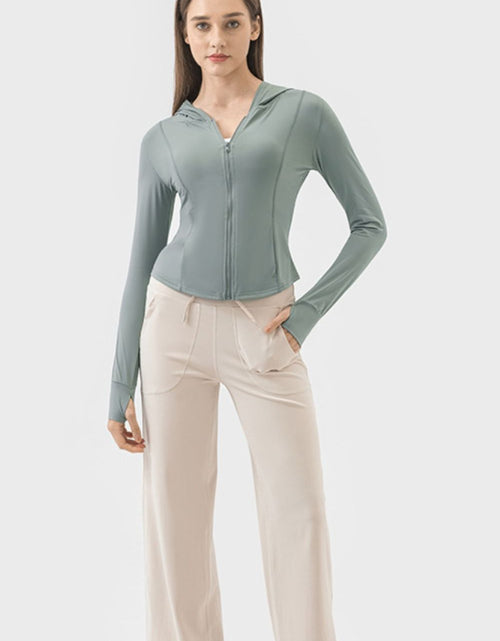 Load image into Gallery viewer, Millennia Pocketed Zip Up Hooded Long Sleeve Active Outerwear
