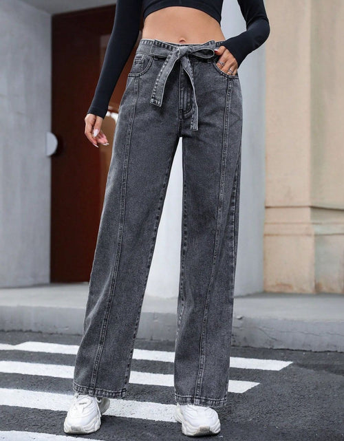Load image into Gallery viewer, Tied Straight Leg Jeans with Pockets
