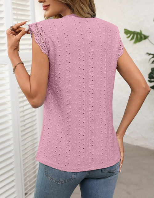 Load image into Gallery viewer, Lace Detail Round Neck Cap Sleeve Top
