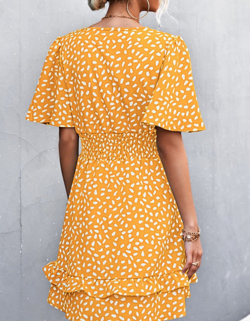 Load image into Gallery viewer, Printed Smocked Waist Layered Surplice Dress
