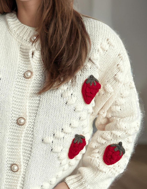 Load image into Gallery viewer, Strawberry Button Down Long Sleeve Cardigan
