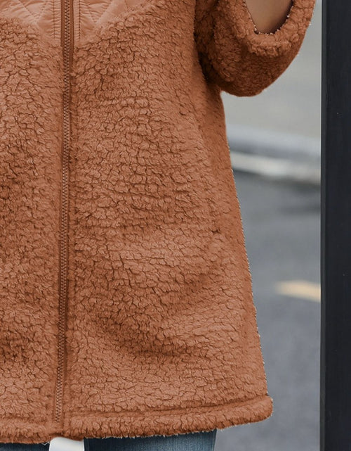 Load image into Gallery viewer, Fuzzy Zip Up Long Sleeve Hooded Jacket
