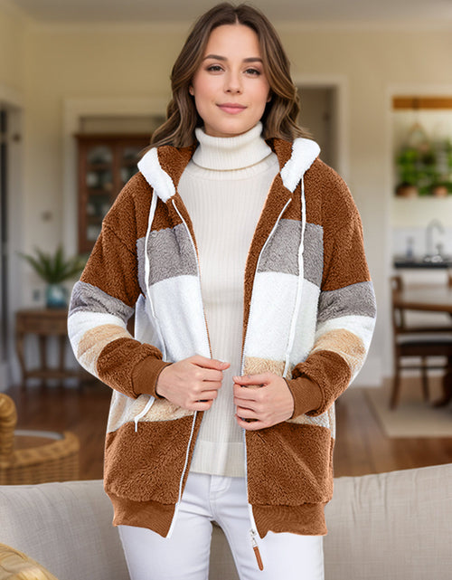 Load image into Gallery viewer, Full Size Drawstring Color Block Zip Up Hooded Outerwear
