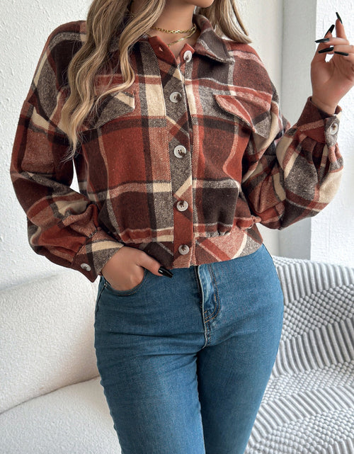 Load image into Gallery viewer, Plaid Button Up Long Sleeve Jacket
