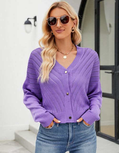 Load image into Gallery viewer, Eyelet Button Front Long Sleeve Cardigan
