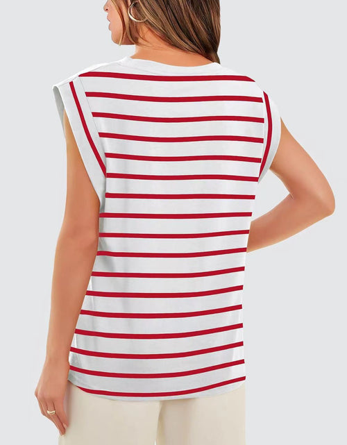 Load image into Gallery viewer, Striped Round Neck Cap Sleeve T-Shirt
