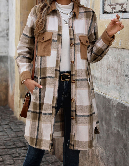 Load image into Gallery viewer, Perfee Plaid Button Up Long Sleeve Coat
