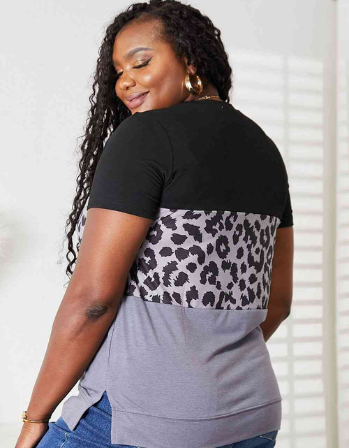 Load image into Gallery viewer, Double Take Leopard Print Color Block Short Sleeve T-Shirt
