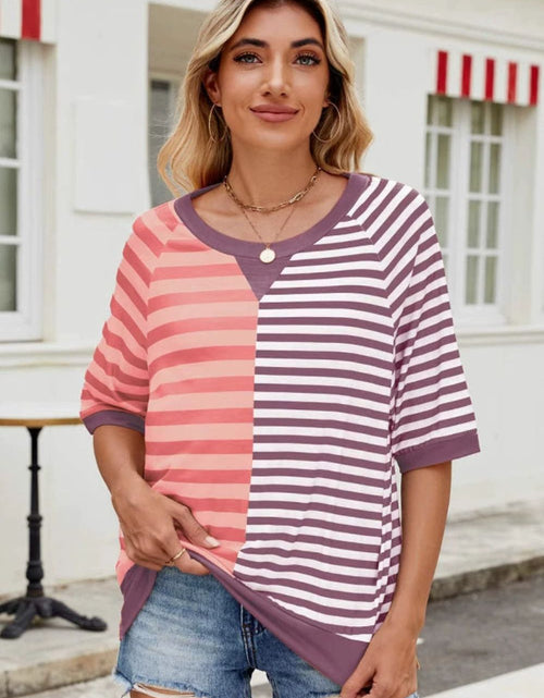Load image into Gallery viewer, Striped Round Neck Half Sleeve T-Shirt
