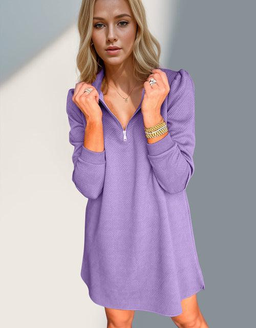 Load image into Gallery viewer, Double Take Textured Quarter Zip Long Sleeve Dress
