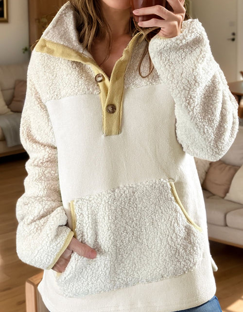 Load image into Gallery viewer, Mock Neck Long Sleeve Sherpa Sweatshirt
