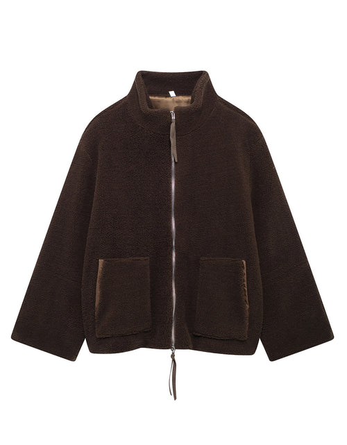 Load image into Gallery viewer, Turtleneck Zip Up Long Sleeve Plush Jacket
