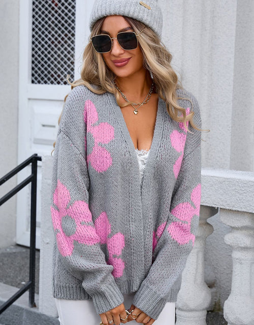 Load image into Gallery viewer, Angel Wings Flower Open Front Long Sleeve Cardigan
