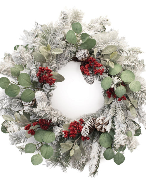 Load image into Gallery viewer, Flocked Pine Eucalyptus Berry Wreath 28"D
