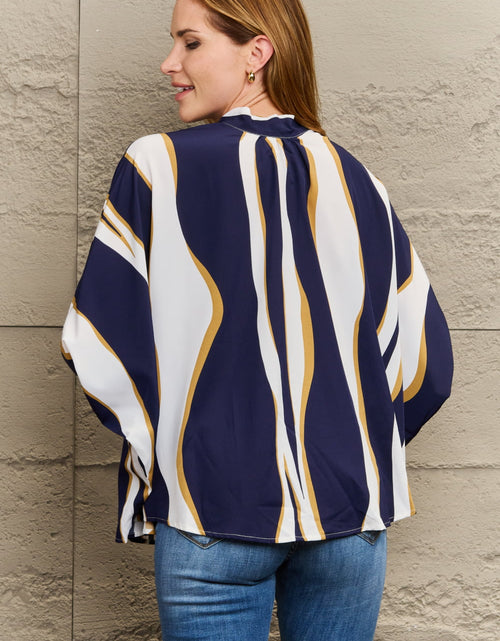 Load image into Gallery viewer, Perfee Tie Neck Printed Slit Sleeve Blouse
