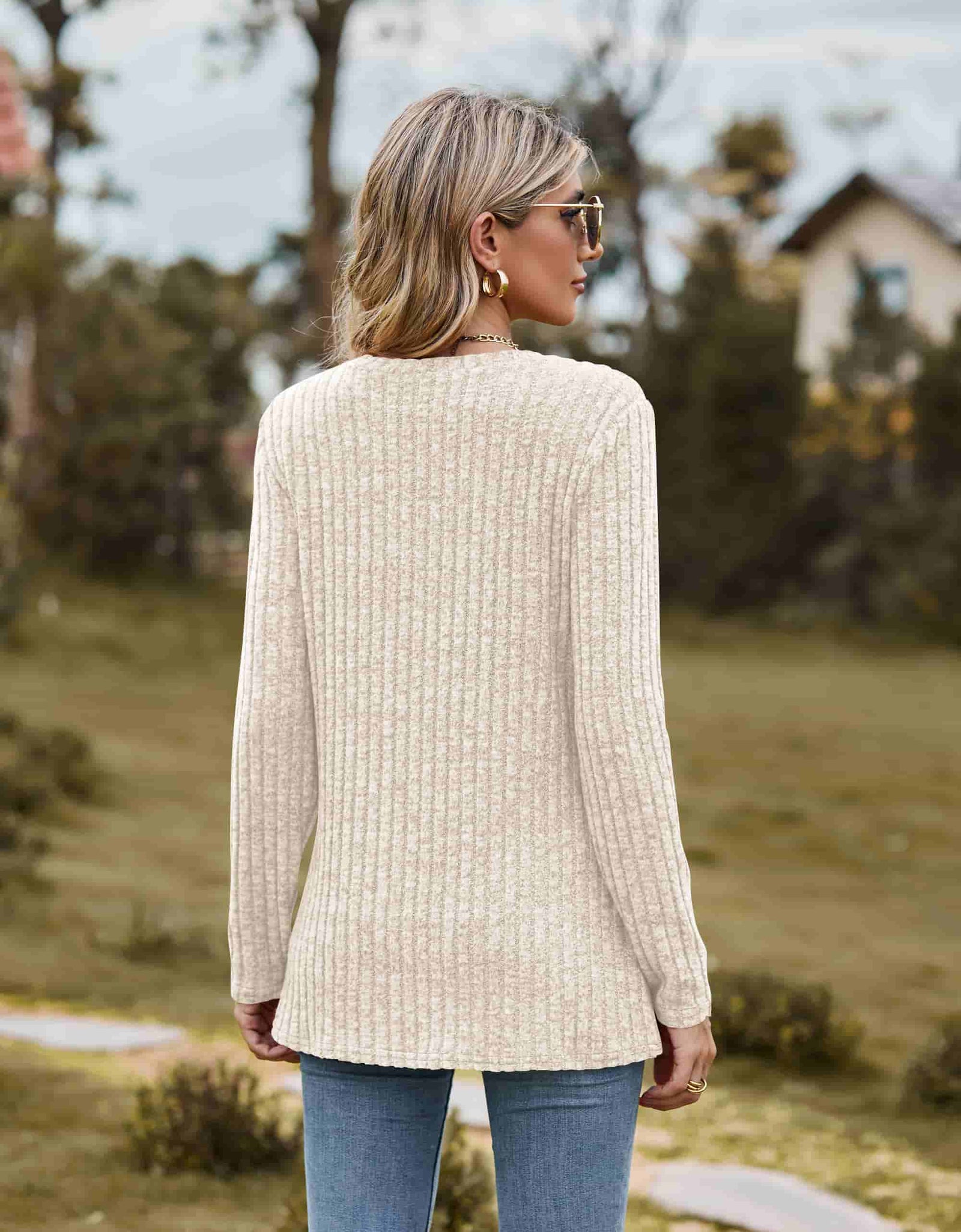 Ribbed Round Neck Long Sleeve Tee