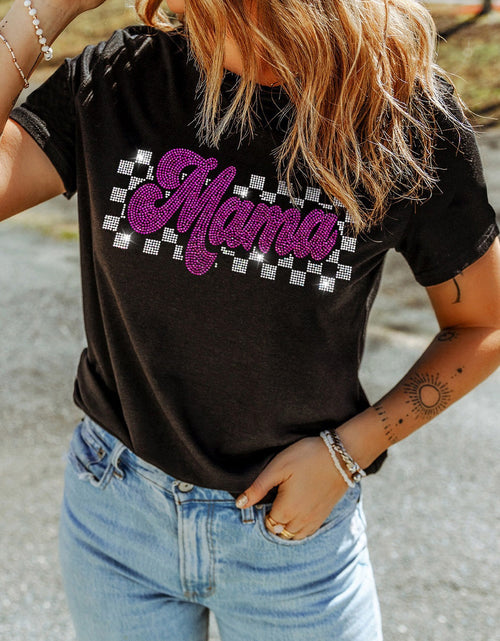 Load image into Gallery viewer, MAMA Rhinestone Letter Round Neck T-Shirt
