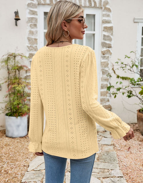 Load image into Gallery viewer, Eyelet Lace Trim Flounce Sleeve Blouse
