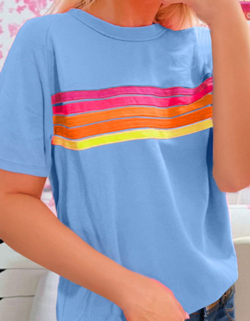 Load image into Gallery viewer, Striped Round Neck Short Sleeve T-Shirt
